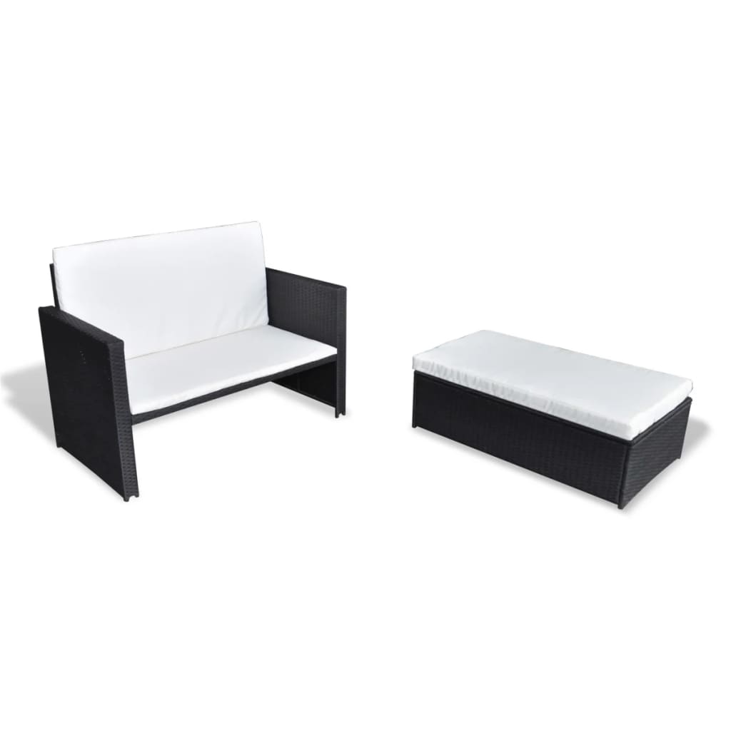 

vidaXL 2 Piece Patio Lounge Set with Cushions Poly Rattan Black