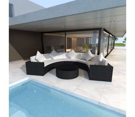 Details About Vidaxl Outdoor Sofa Set Poly Rattan Black Half Round Lounge Garden Furniture