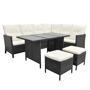 vidaXL 4-tlg. Garten-Lounge-Set mit Auflagen Poly Rattan Schwarz