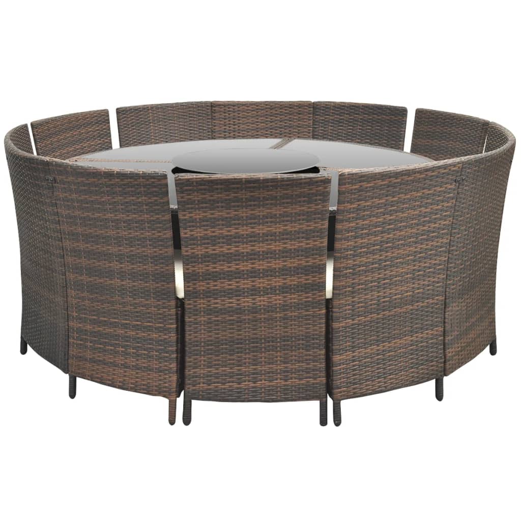 vidaXL 7 Piece Patio Dining Set with Cushions Poly Rattan Brown