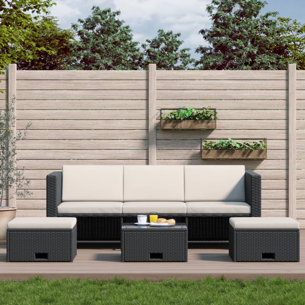 vidaXL 4-tlg. Garten-Lounge-Set mit Auflagen Poly Rattan Schwarz