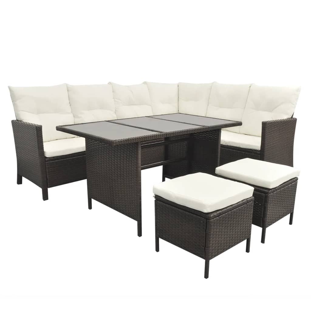 4 Piece Garden Lounge Set With Cushions Poly Rattan Brown VidaXL 15 width=274