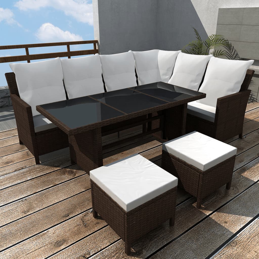 vidaXL 4-tlg. Garten-Lounge-Set mit Auflagen Poly Rattan Braun