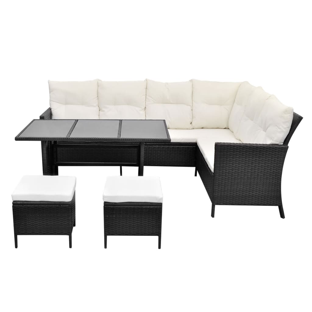 vidaXL 4-delige Loungeset met kussens poly rattan zwart afbeelding