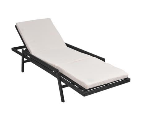 vidaXL Chaise longue avec coussin R&eacute;sine tress&eacute;e Noir