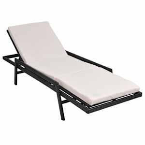 vidaXL Chaise longue avec coussin R&eacute;sine tress&eacute;e Noir