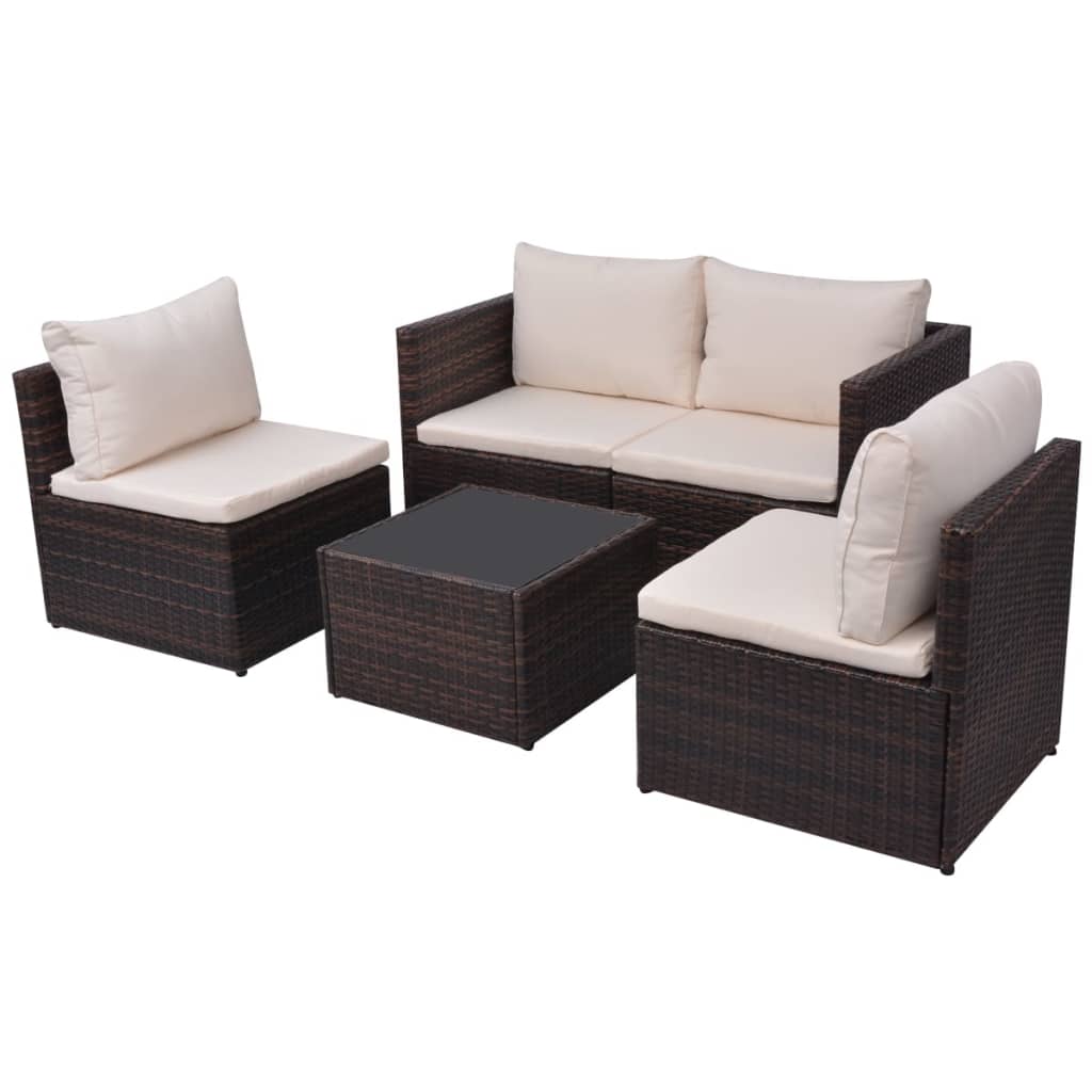 vidaXL 5-delige Loungeset met kussens poly rattan bruin afbeelding