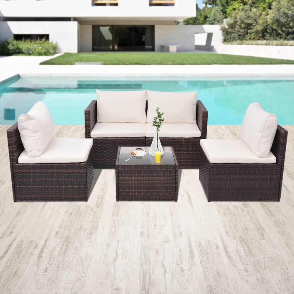 vidaXL Set mobilier de grădină cu perne, 5 piese, maro, poliratan vidaXL imagine model 2022