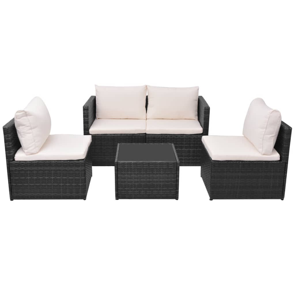 

vidaXL 5 Piece Patio Lounge Set with Cushions Poly Rattan Black