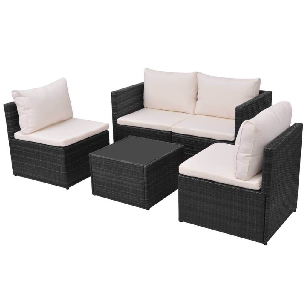 

vidaXL 5-delige Loungeset met kussens poly rattan zwart