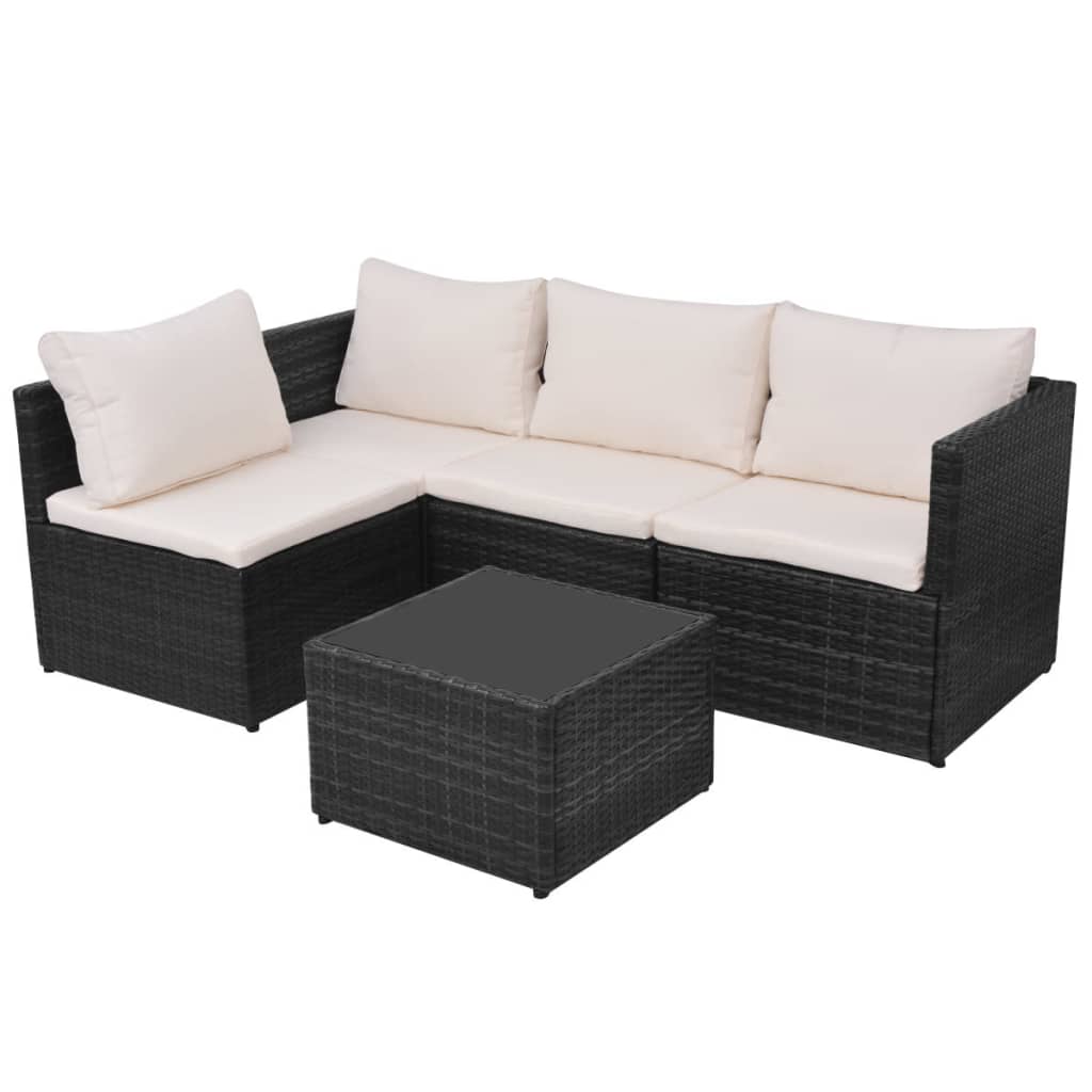 Set mobilier de grădină cu perne, 5 piese, negru, poliratan