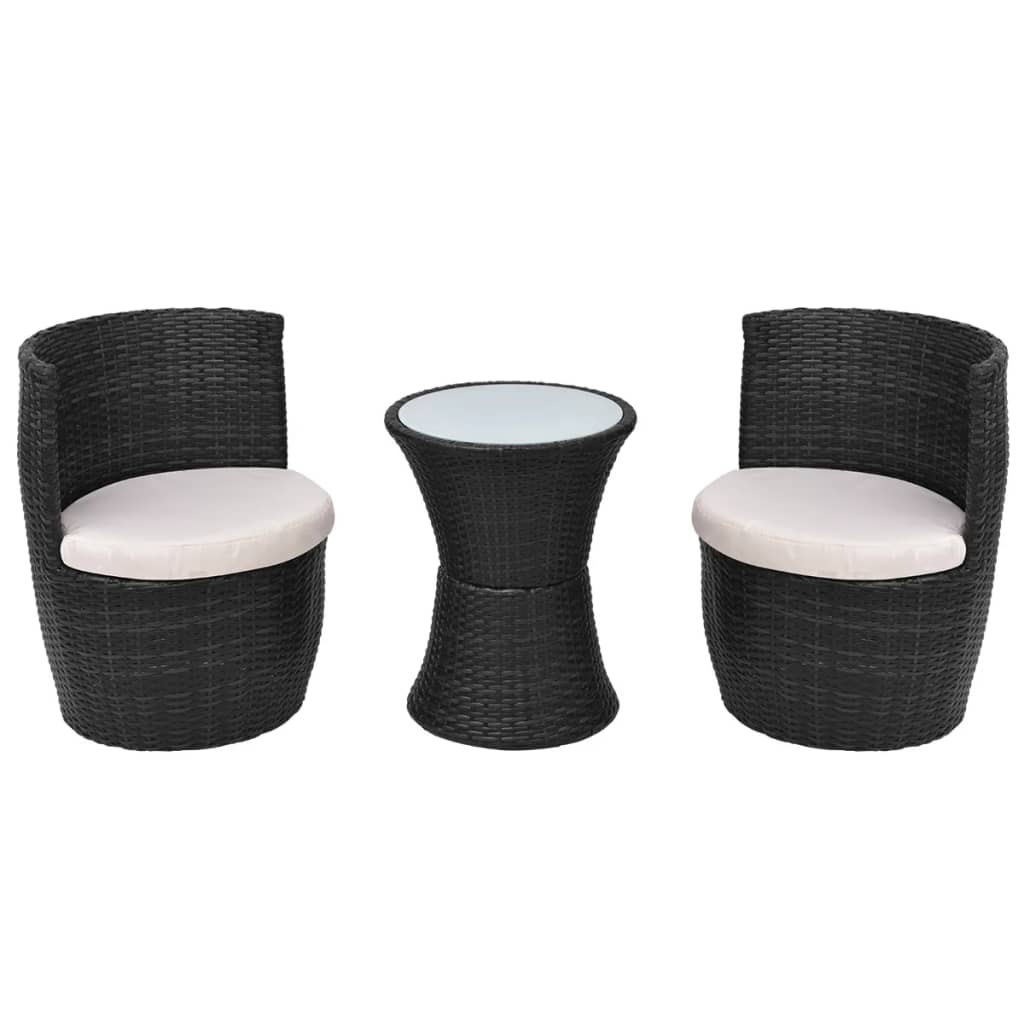 Photos - Garden Furniture VidaXL 3 Piece Bistro Set with Cushions Poly Rattan Black 