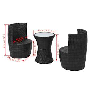 3dílný bistro set s poduškami polyratan černý - obrázek 8