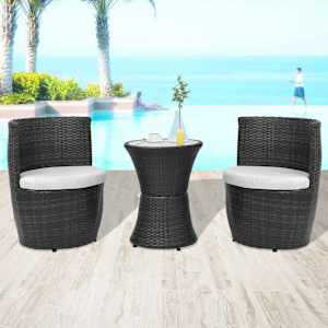 3dílný bistro set s poduškami polyratan černý