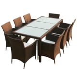 vidaXL Set mobilier de exterior cu perne, 9 piese, maro, poliratan