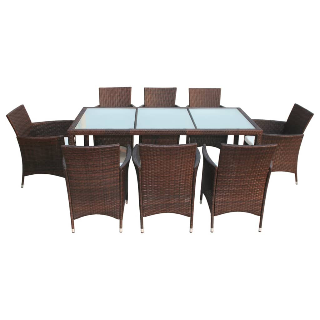 

vidaXL 9-delige Tuinset met kussens poly rattan bruin