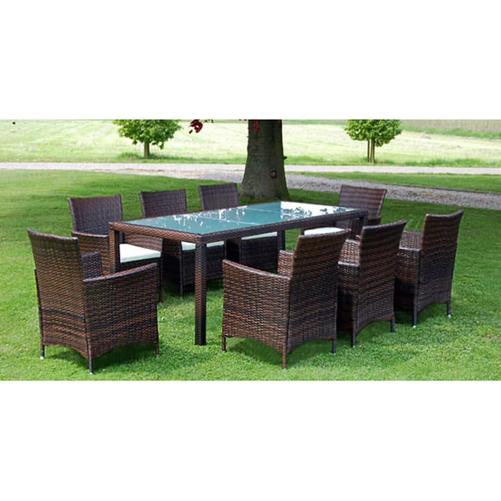 Set mobilier de exterior cu perne, 9 piese, maro, poliratan