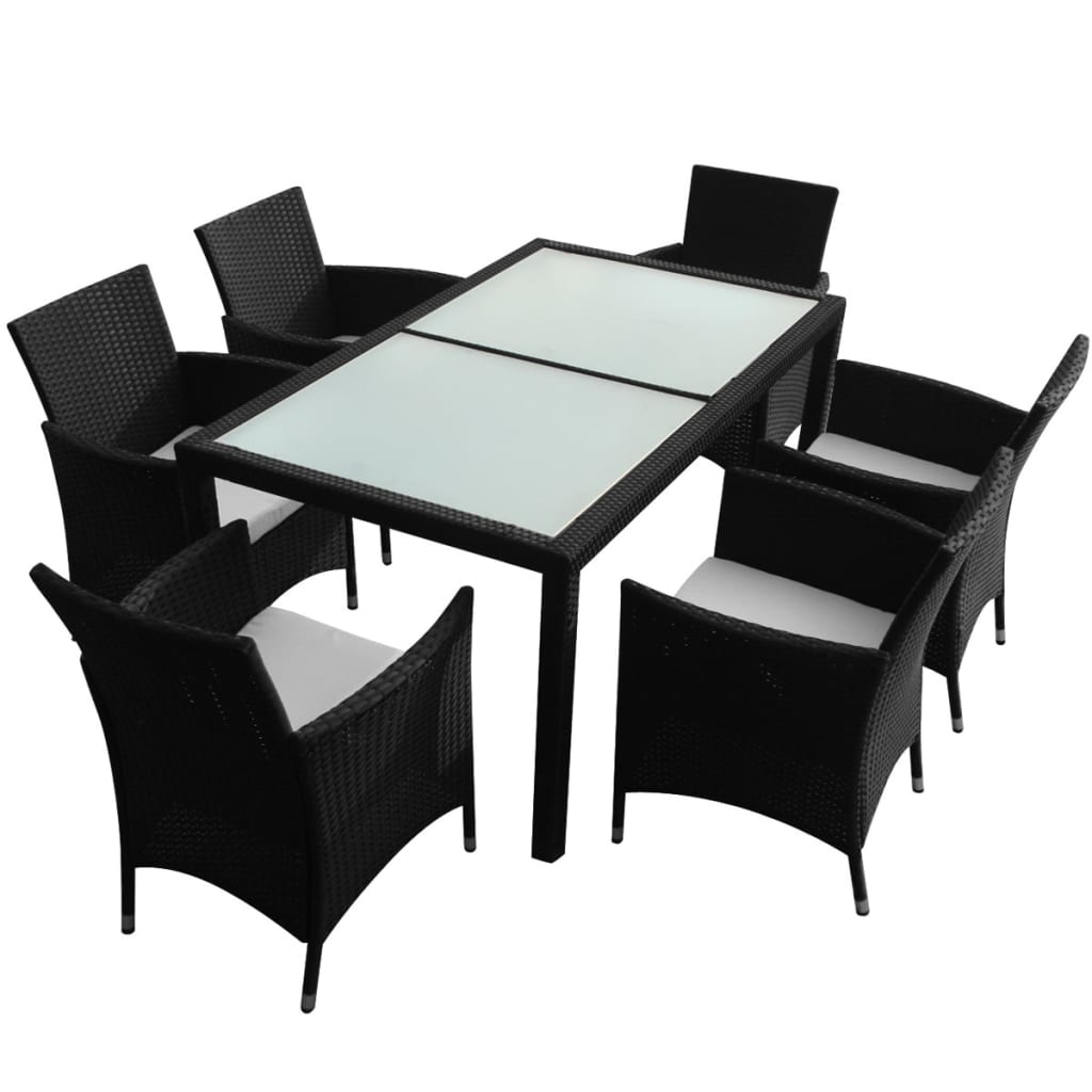 vidaXL 7-delige Tuinset met kussens poly rattan zwart