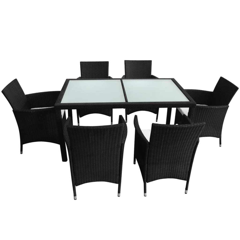 

vidaXL 7-delige Tuinset met kussens poly rattan zwart
