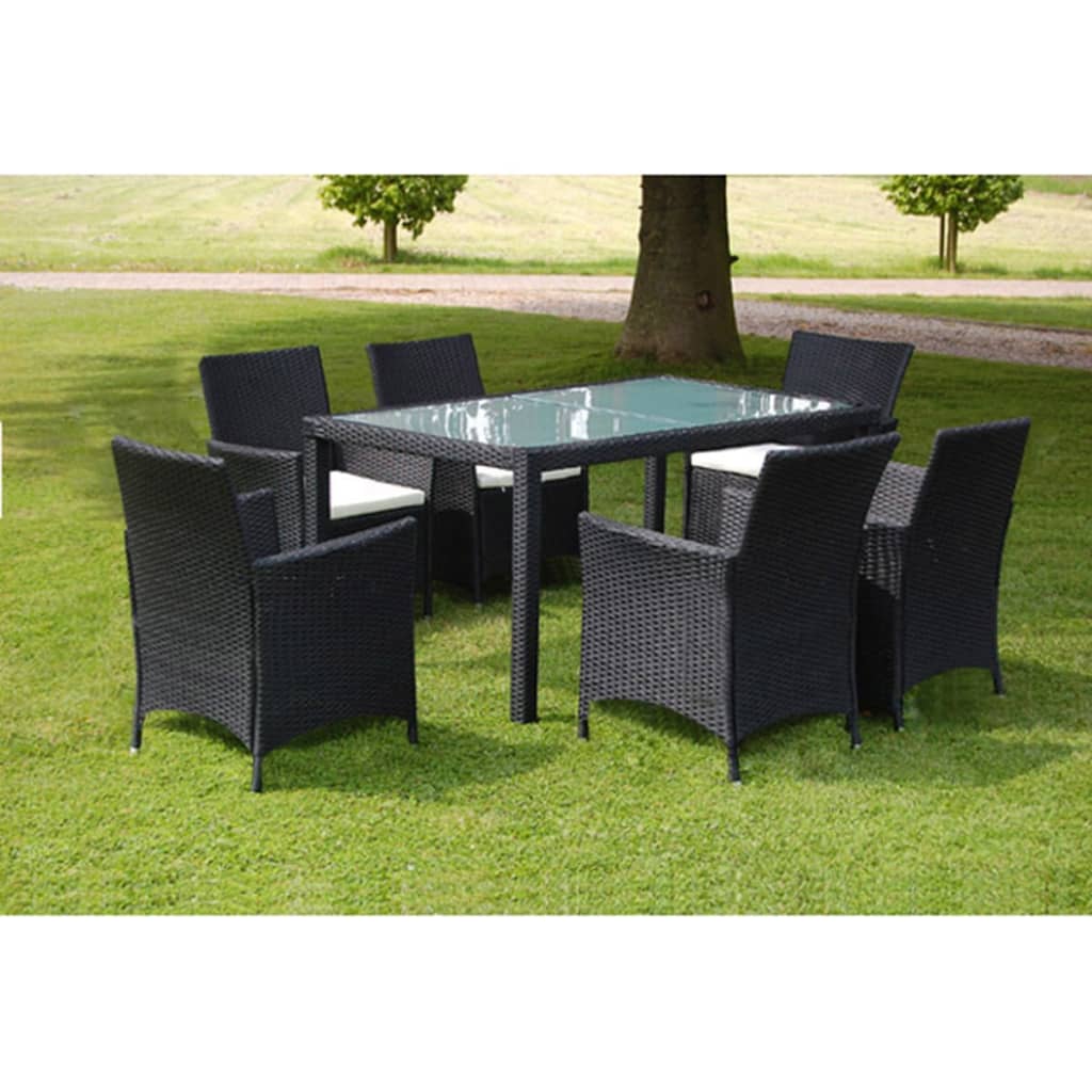 vidaXL Set mobilier de exterior cu perne, 7 piese, negru, poliratan