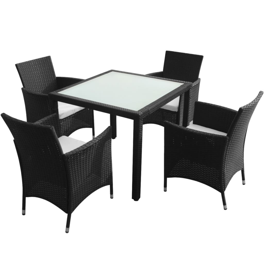 

vidaXL 5 Piece Patio Dining Set with Cushions Poly Rattan Black