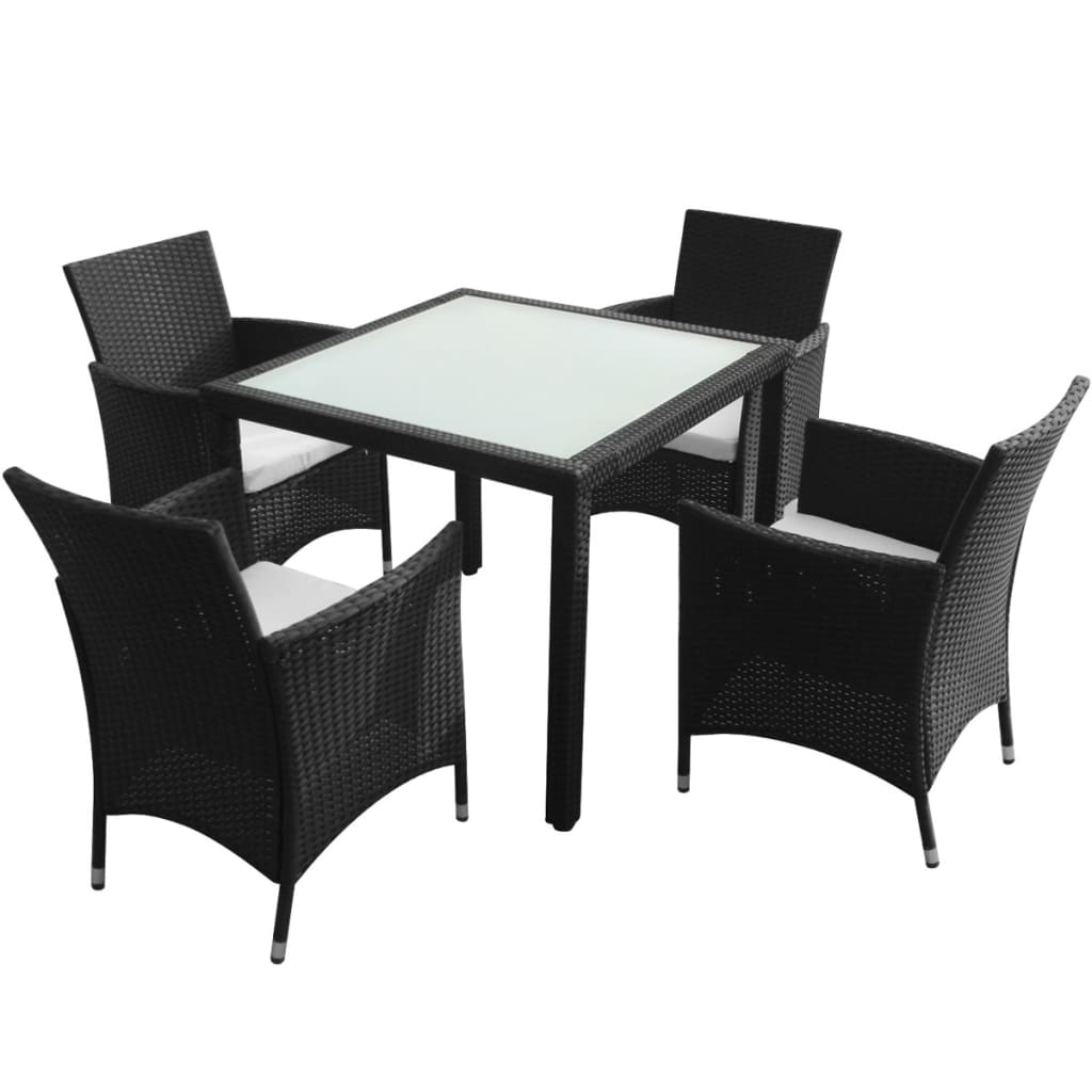 Image of vidaXL 5 Piece Outdoor Dining Set with Cushions Poly Rattan Black