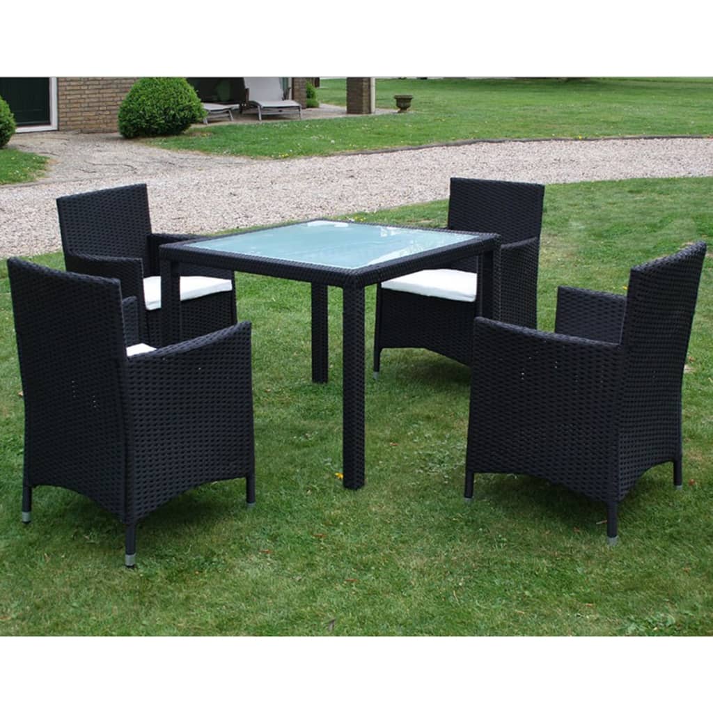 vidaXL Set mobilier de exterior cu perne, 5 piese, negru, poliratan