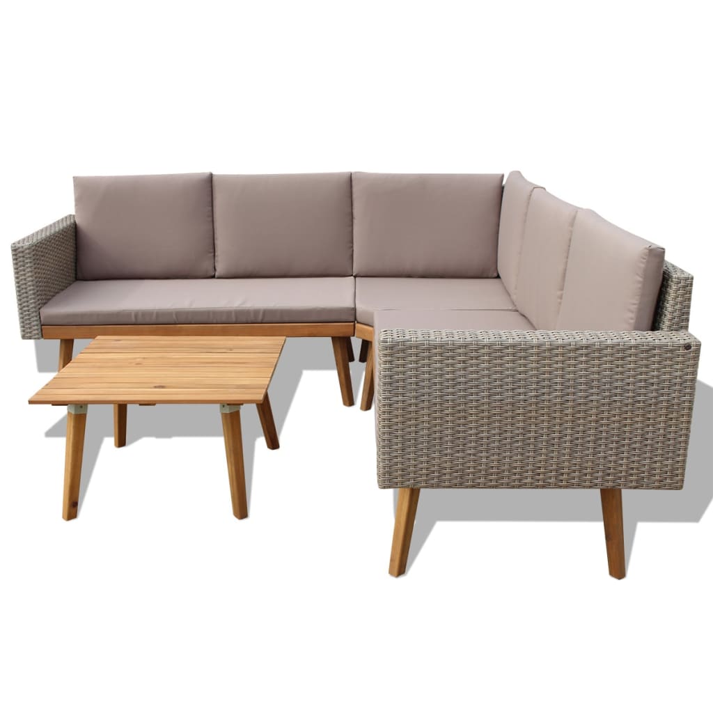 vidaXL 4-delige Loungeset met kussens poly rattan grijs afbeelding