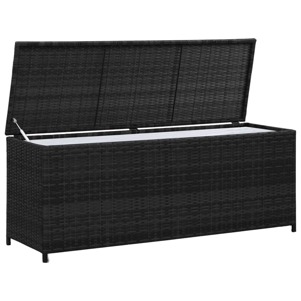 Fekete polyrattan kerti tárolóláda 150 x 50 x 60 cm 