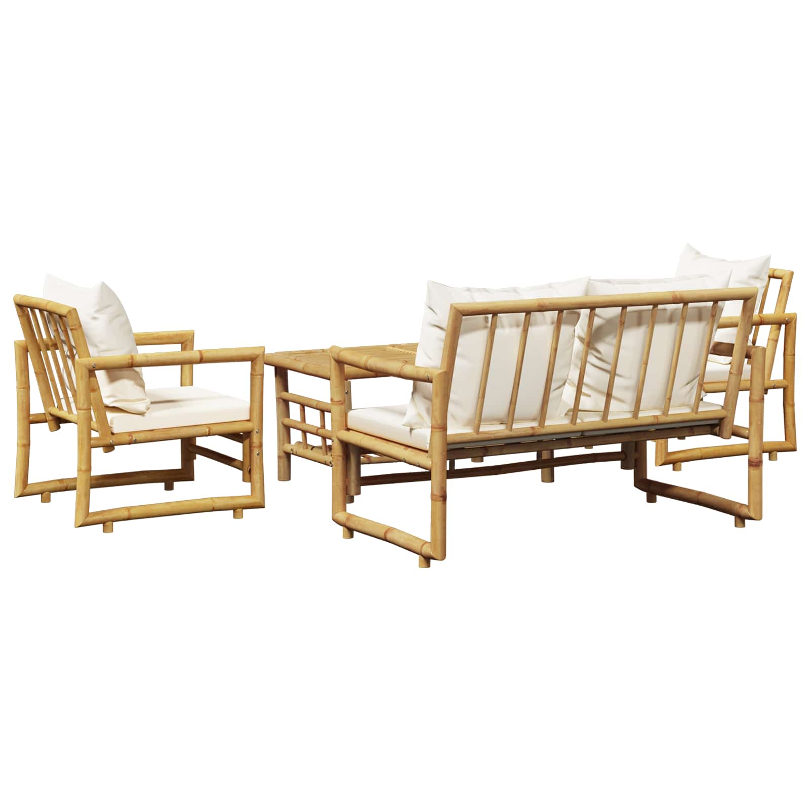4-delige Loungeset met kussens bamboe - Afbeelding 8