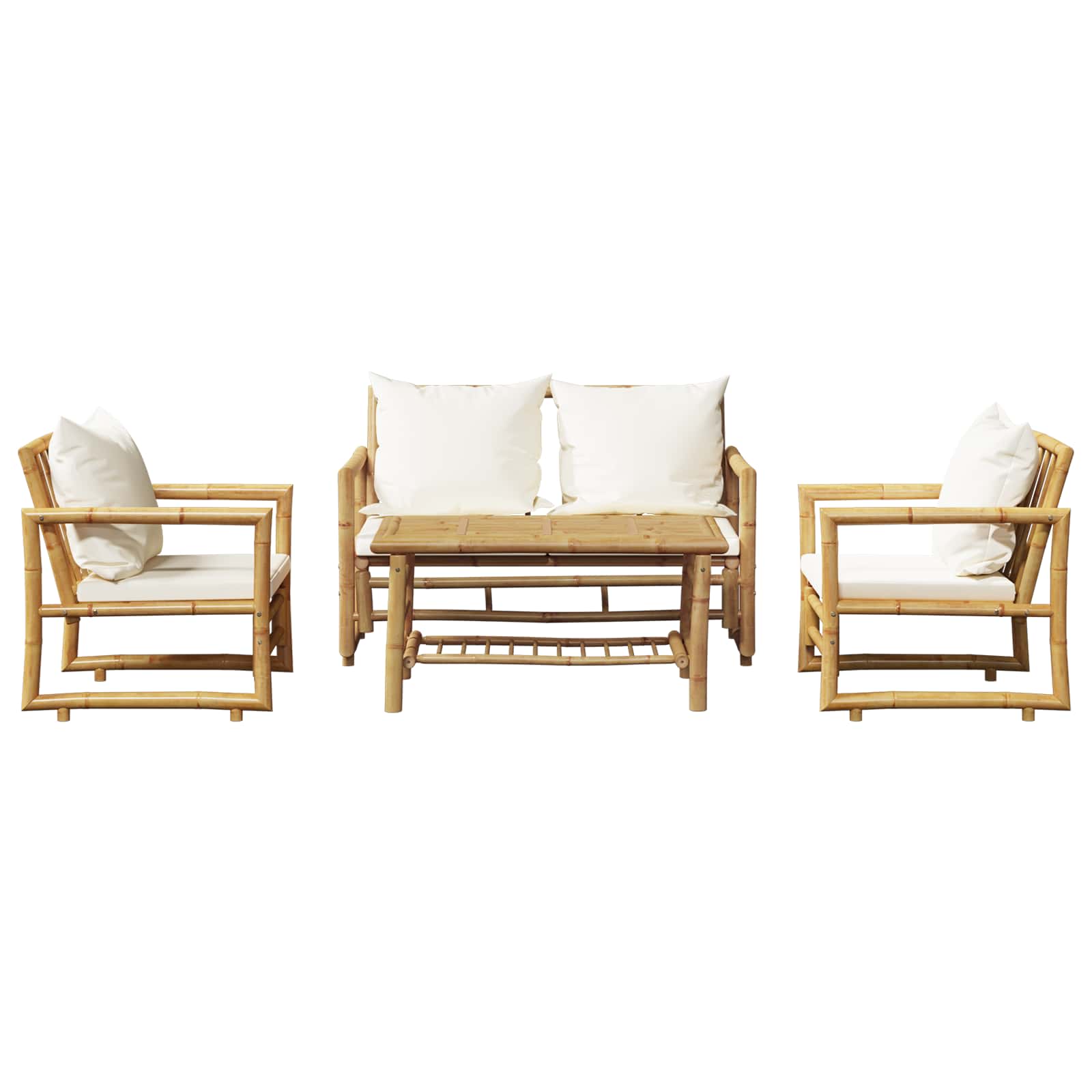 4-delige Loungeset met kussens bamboe - Afbeelding 6