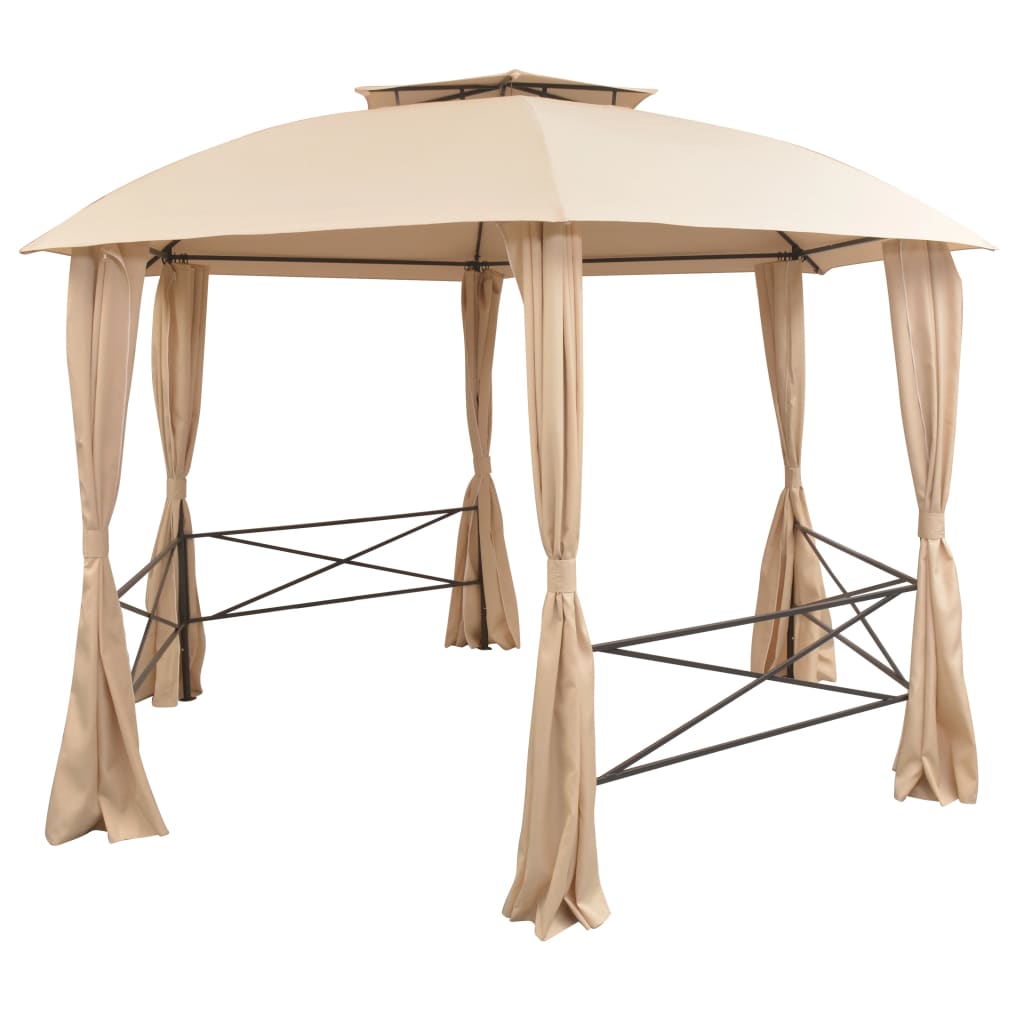 

vidaXL Tuinpaviljoen met gordijnen hexagonaal 360x265 cm