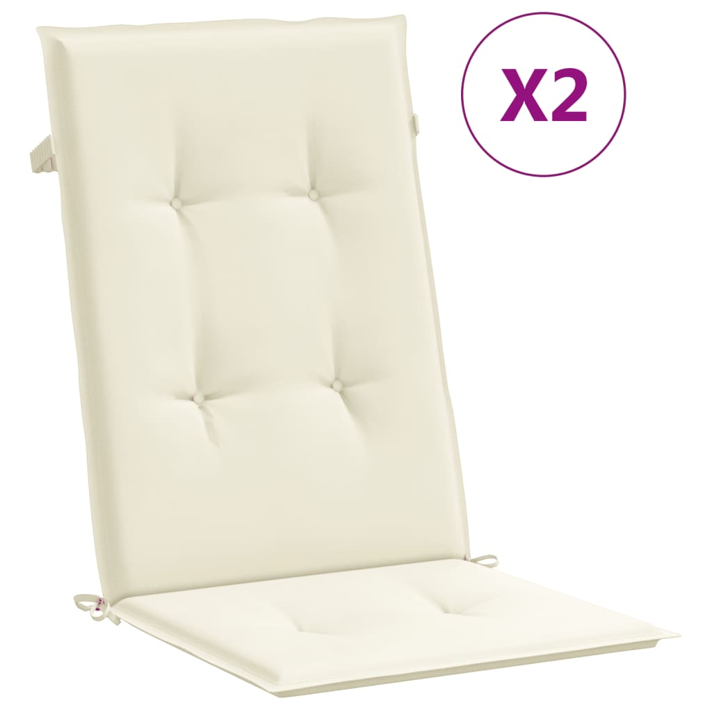 vidaXL Podušky na židli vysoké opěradlo 2 ks krémové 120x50x3cm textil