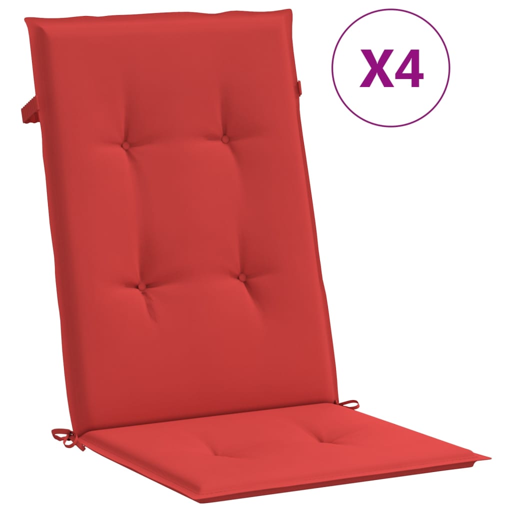 vidaXL Perne scaun de grădină, 4 buc, roșu, 120x50x3 cm
