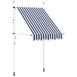 vidaXL izvelkama markīze, 150 cm, manuāla, zila ar baltām svītrām