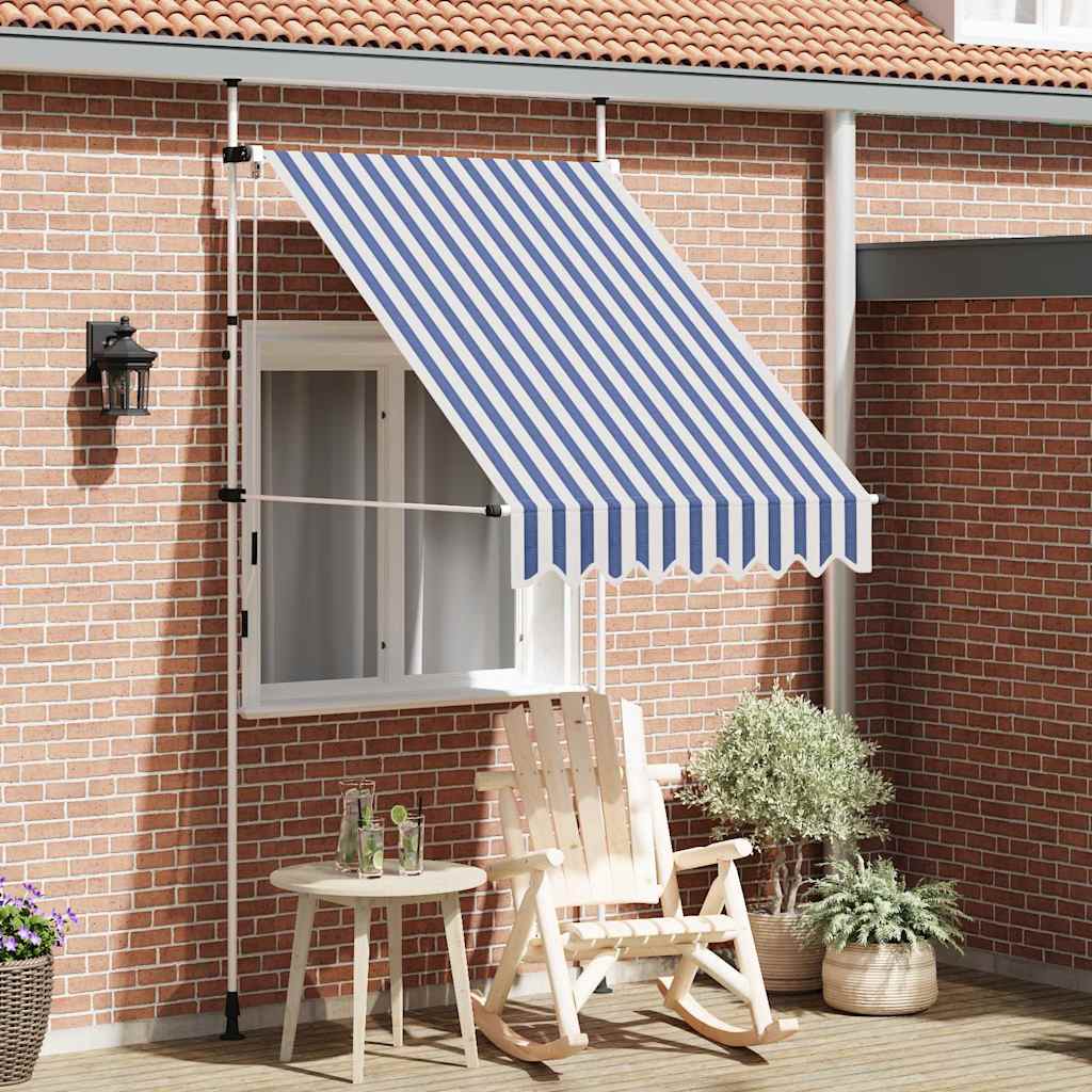Kézzel feltekerhető napellenző kék-fehér csíkokkal 150 cm 