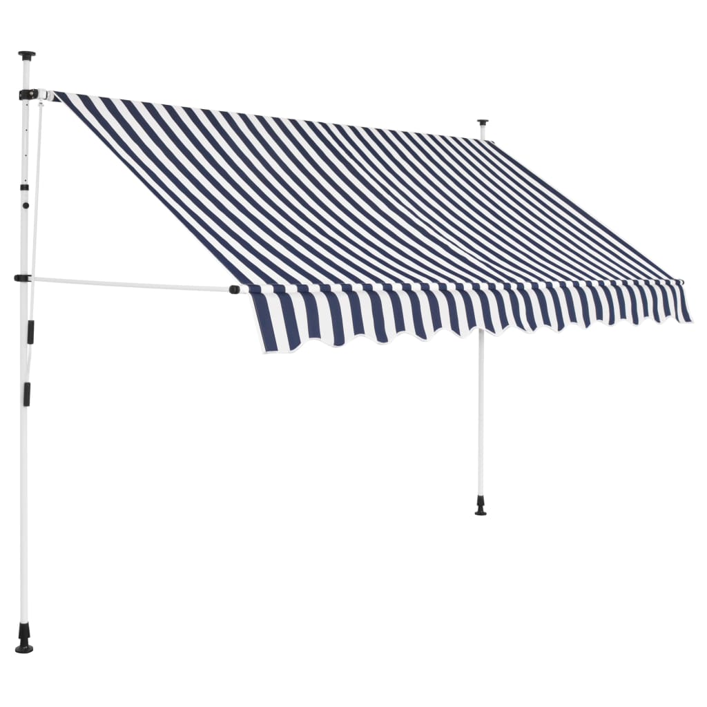 kézzel feltekerhető napellenző kék-fehér csíkokkal 250 cm