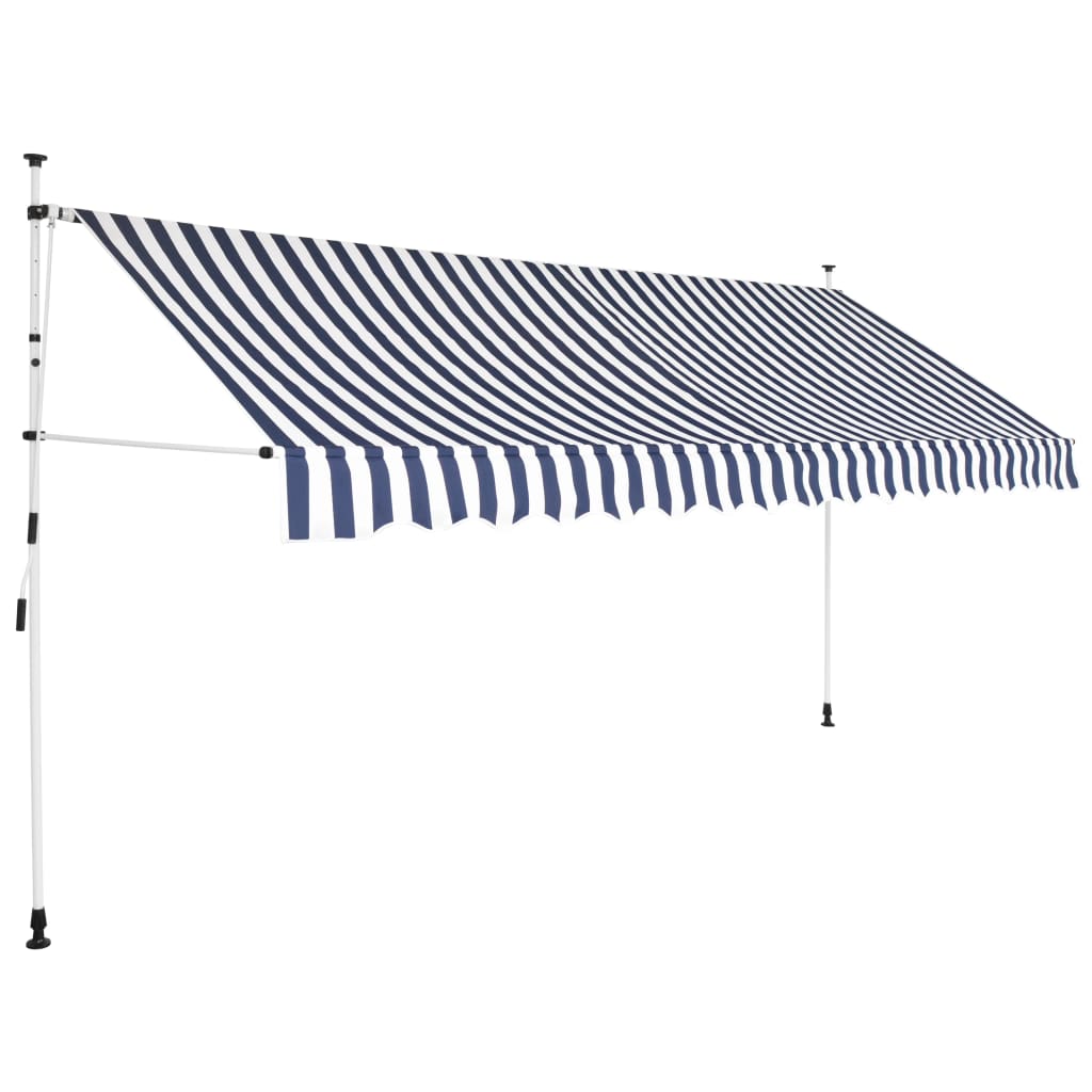 vidaXL Copertină retractabilă manual, dungi albastru și alb, 400 cm