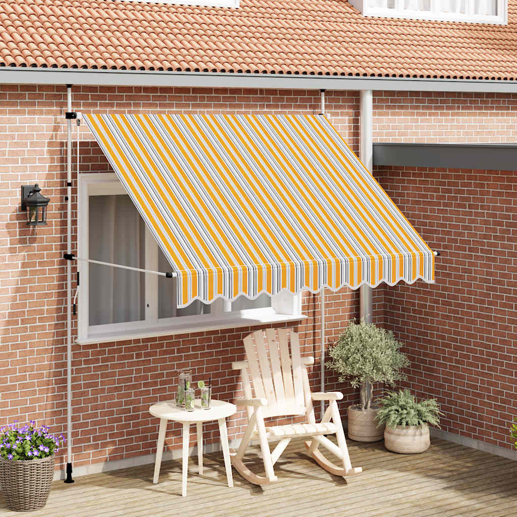 vidaXL Copertină retractabilă manual, dungi galben și albastru, 250 cm