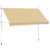 vidaXL izvelkama markīze, 350 cm, manuāla, dzeltena ar zilām svītrām