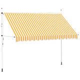vidaXL izvelkama markīze, 350 cm, manuāla, dzeltena ar baltām svītrām