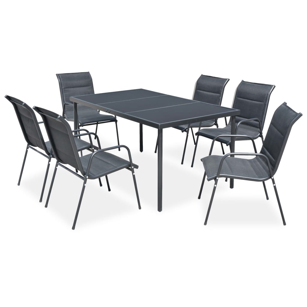 vidaXL Set mobilier de exterior, 7 piese, negru, oțel