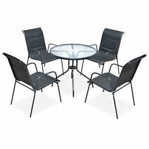 Zunanja jedilna garnitura 5-delna jeklo črna