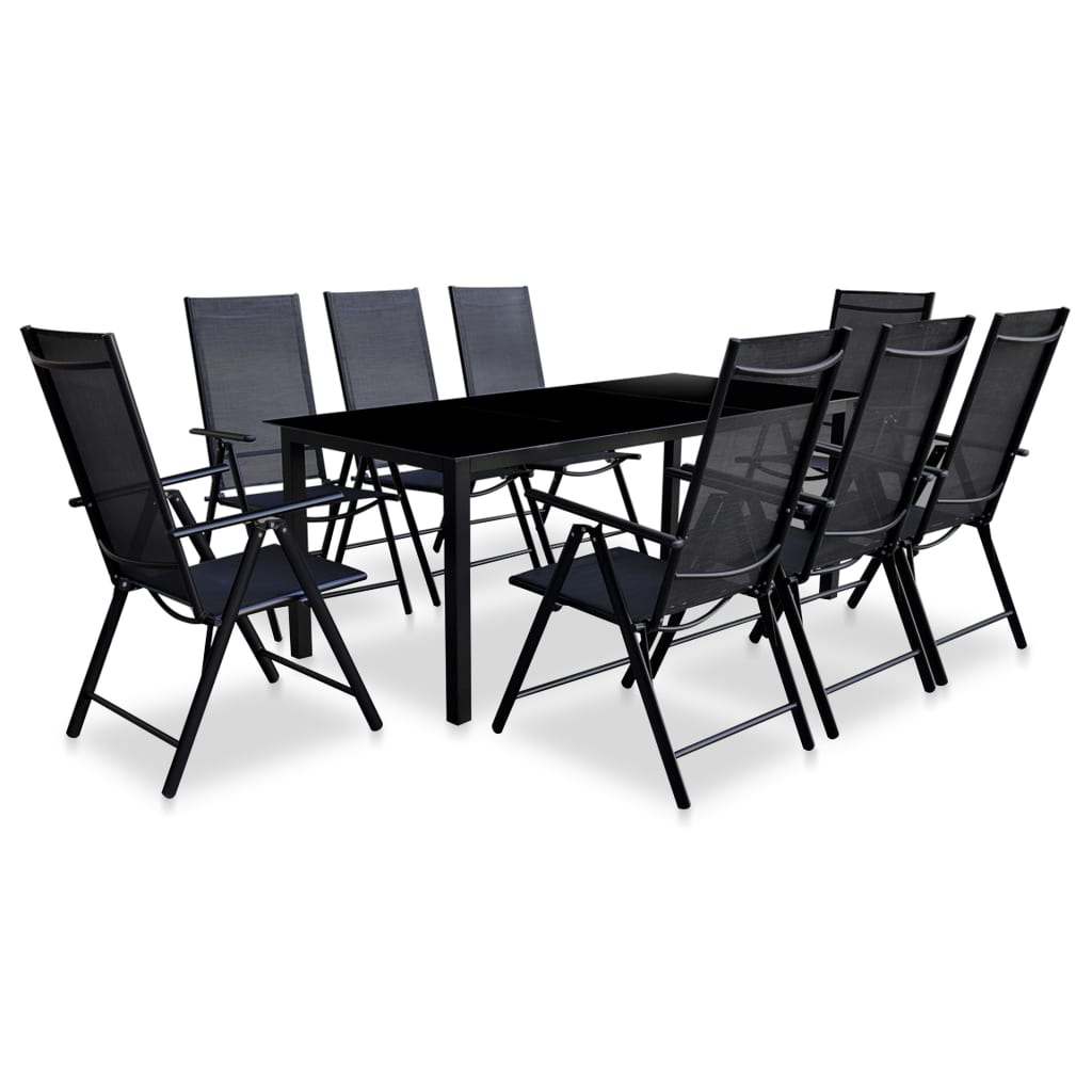 Image of vidaXL 9 Piece Folding Outdoor Dining Set Aluminium Black