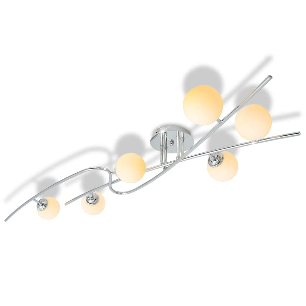 Material: Glas-Lampenschirm + MetallrahmenGesamtabmessungen: 147 x 44 x 16 cm (L x B x H)Lichtfarbe: WarmweißStromversorgung: 220-240 V~, 50/60 HzMaximale Leistung (Glühlampen): 6 x 40 WFassung: G9Mikrolierte OberflächeSchutzart: IP 20Lieferung enthält 6 LED-Lampen