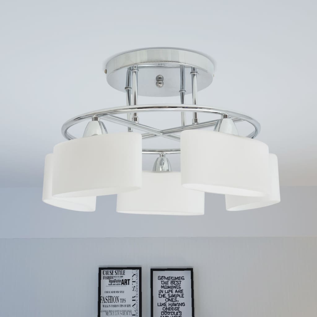 Lampada Soffitto Paralumi Elissoidi Vetro 5 Lampadine E14 200 W