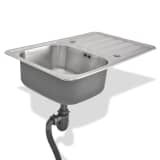 vidaXL Lava-louças de cozinha com escoamento e sifão aço inoxidável
