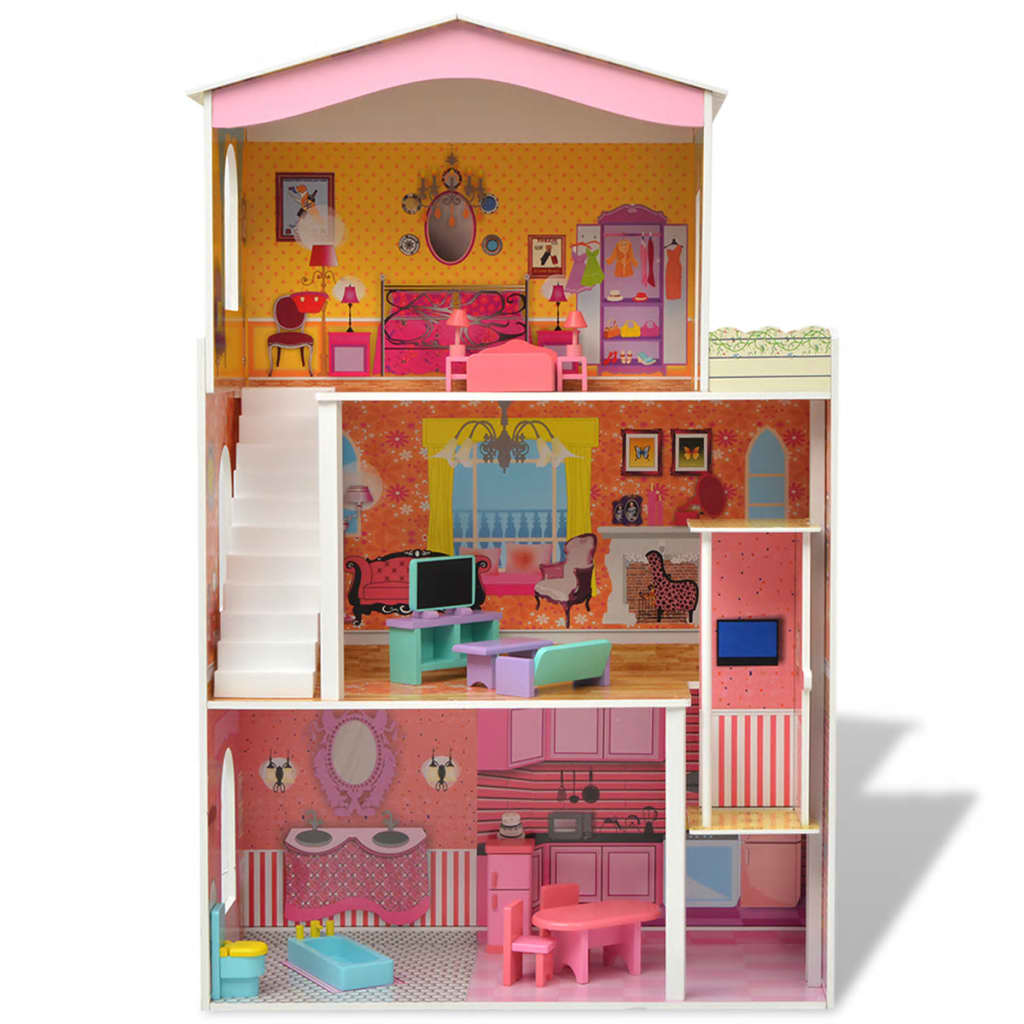 

vidaXL Poppenhuis 3 verdiepingen 73x32x116 cm hout