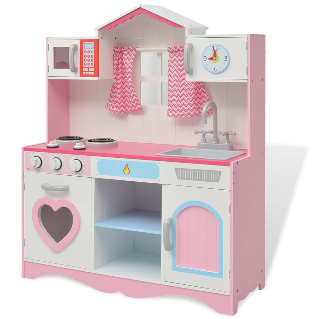 vidaXL Bucătărie de jucărie din lemn 82 x 30 x 100 cm, roz și alb vidaxl.ro