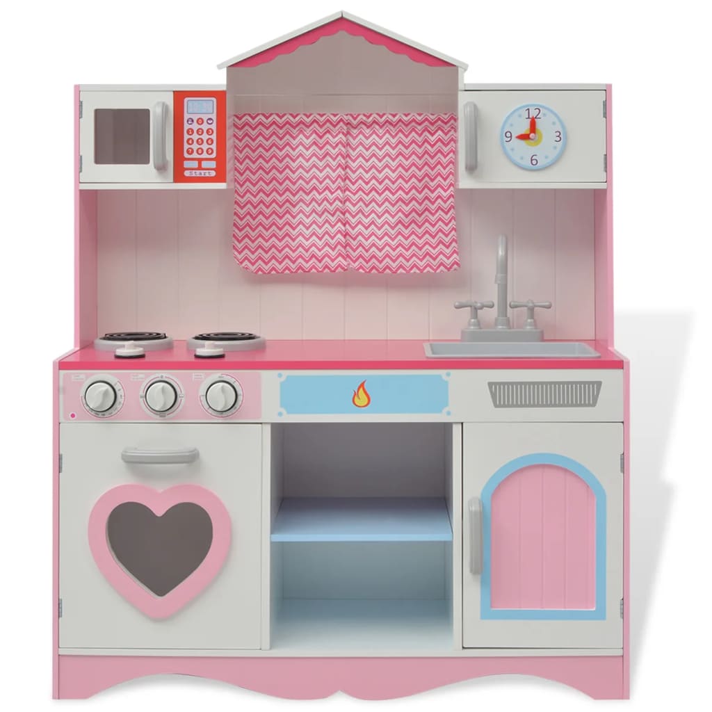 vidaXL Bucătărie de jucărie din lemn 82 x 30 x 100 cm, roz și alb